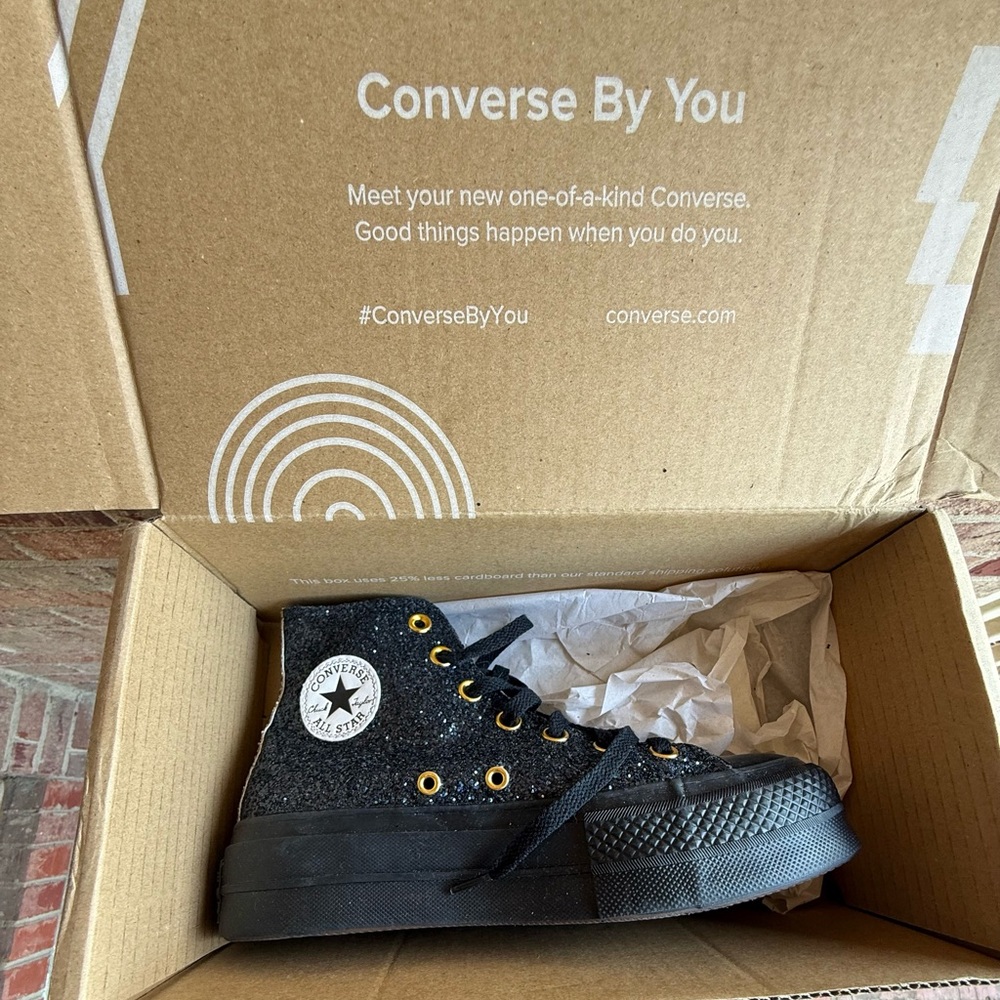 Custom Converse Black and Gold glitter High-Tops - Picture 5 of 10